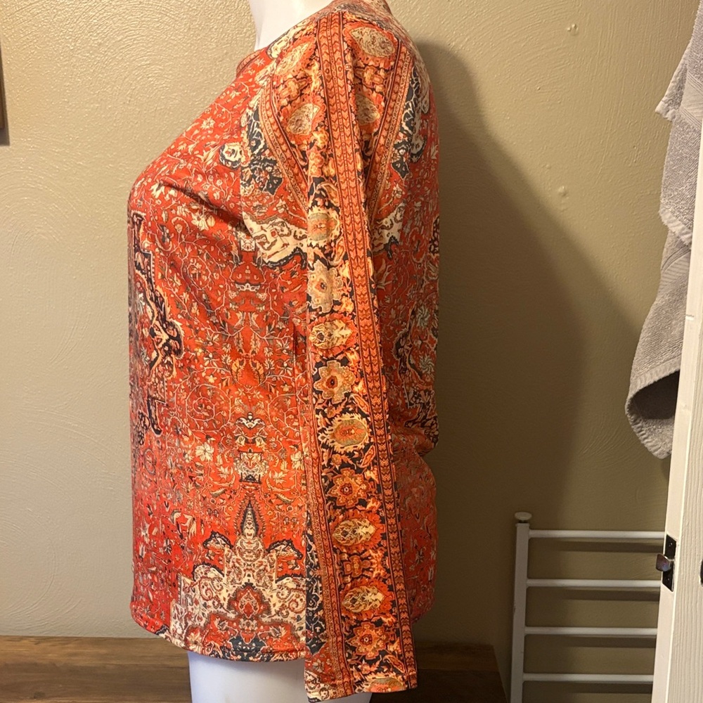 Vibrant Orange Patterned Women's Blouse - Picture 4 of 6